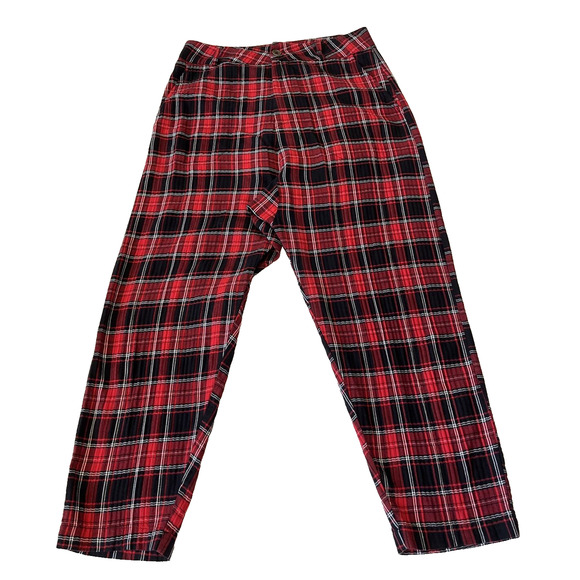 Zara Tartan Womens Tartan Plaid Crop Harem Pants Sz S Flat Front Pockets 80s - Picture 1 of 10